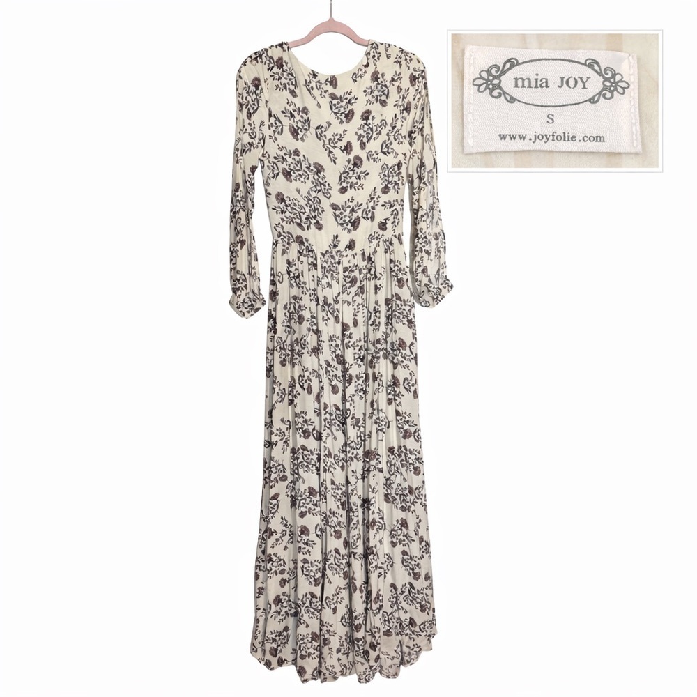Mia Joy Floral Maxi Dress Cream Long Sleeve Boho Cottagecore Size S